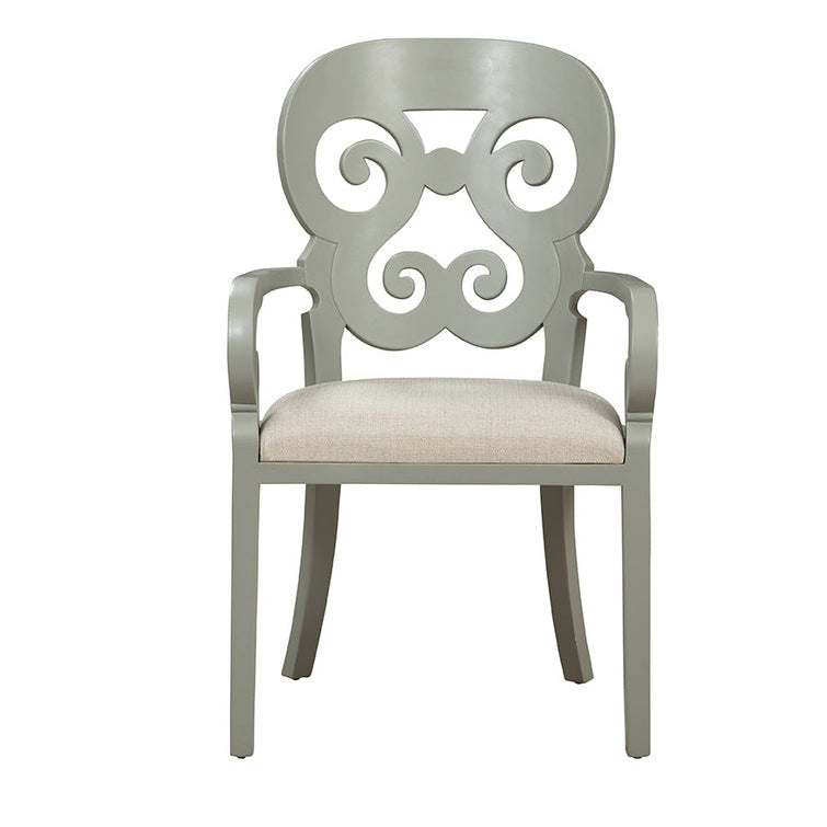 Light grey vintage armchair for sale, upholstered french style dining chair