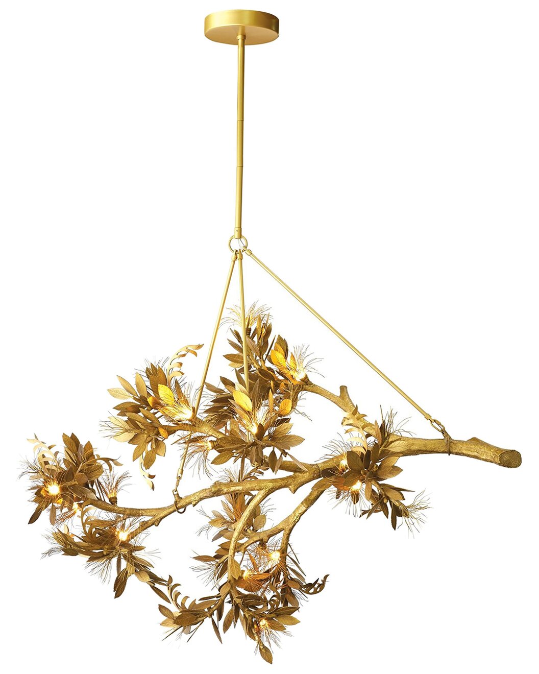 MODERN GOLD BRANCH CHANDELIER FOR SALE, CURREY AND COMPANY GOLD LEAF CHANDELIER FOR SALE