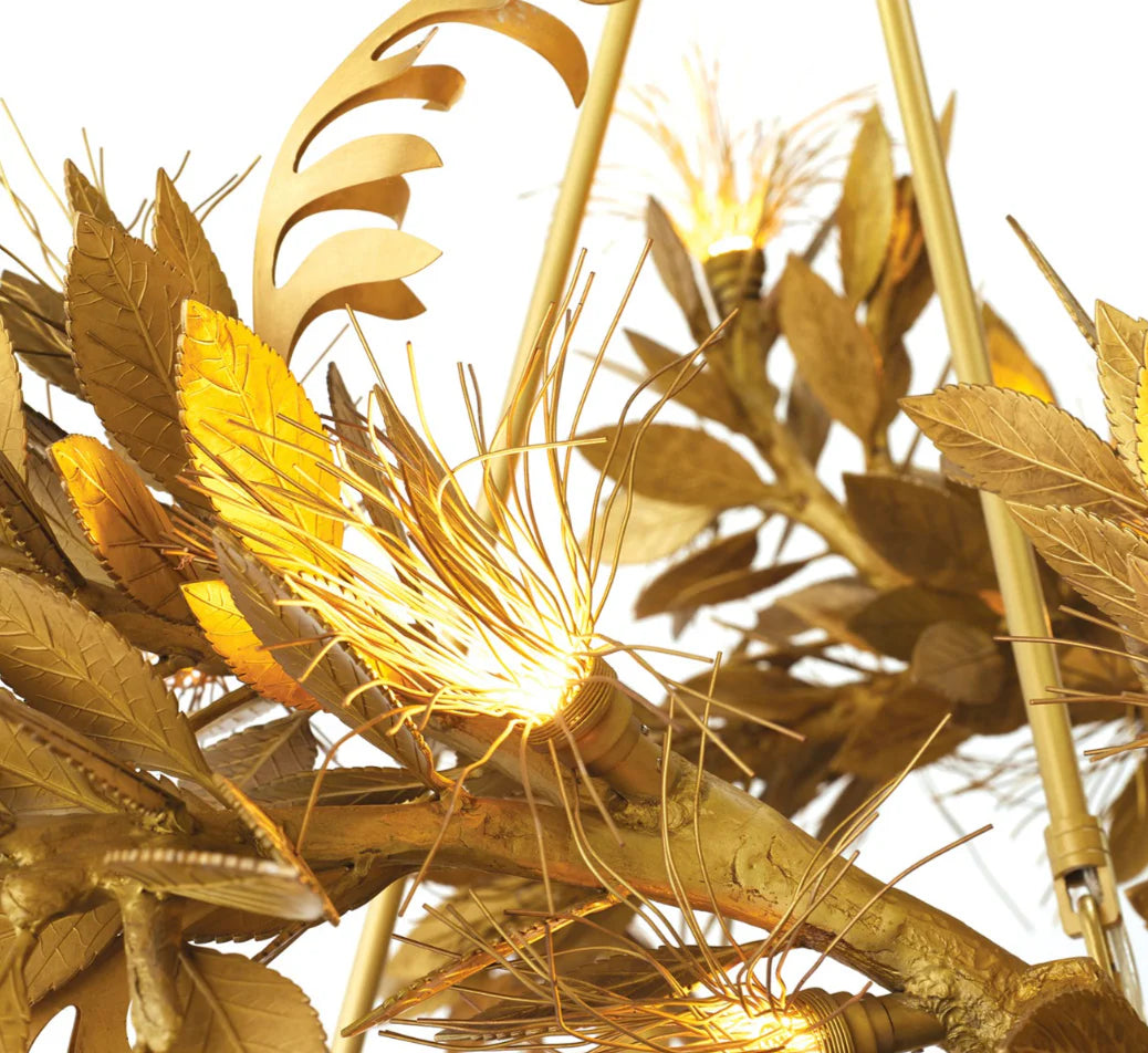 Decorative gold leaf chandelier with intricate design