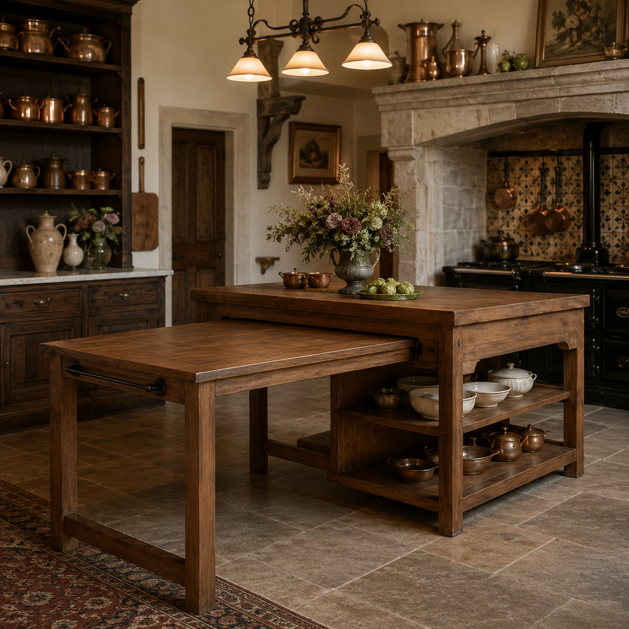 Colorado Kitchen Island with pull out table and storage, Reclaimed wood kitchen island for sale