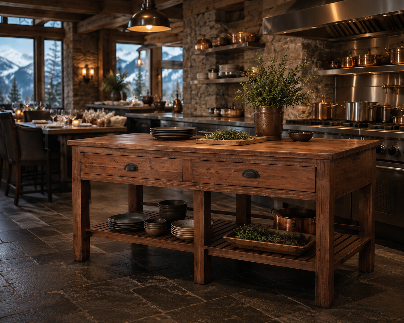 Reclaimed Wood Kitchen island for sale, rustic farmhouse kitchen island with storage and drawers.
