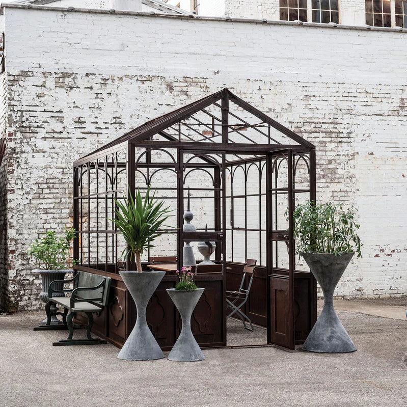 LARGE RESTORATION HARDWARE PLANTERS FOR SALE, LARGE SILVER SPINDLE SHAPED PLANTERS