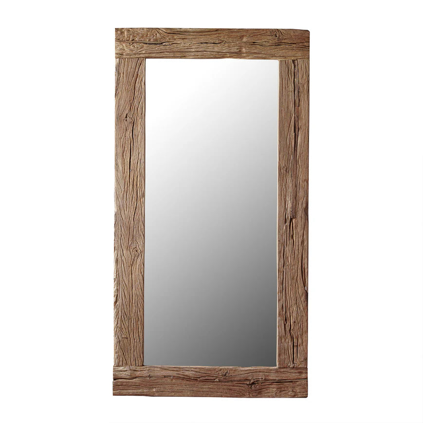 Rectangular mirror with a wooden frame