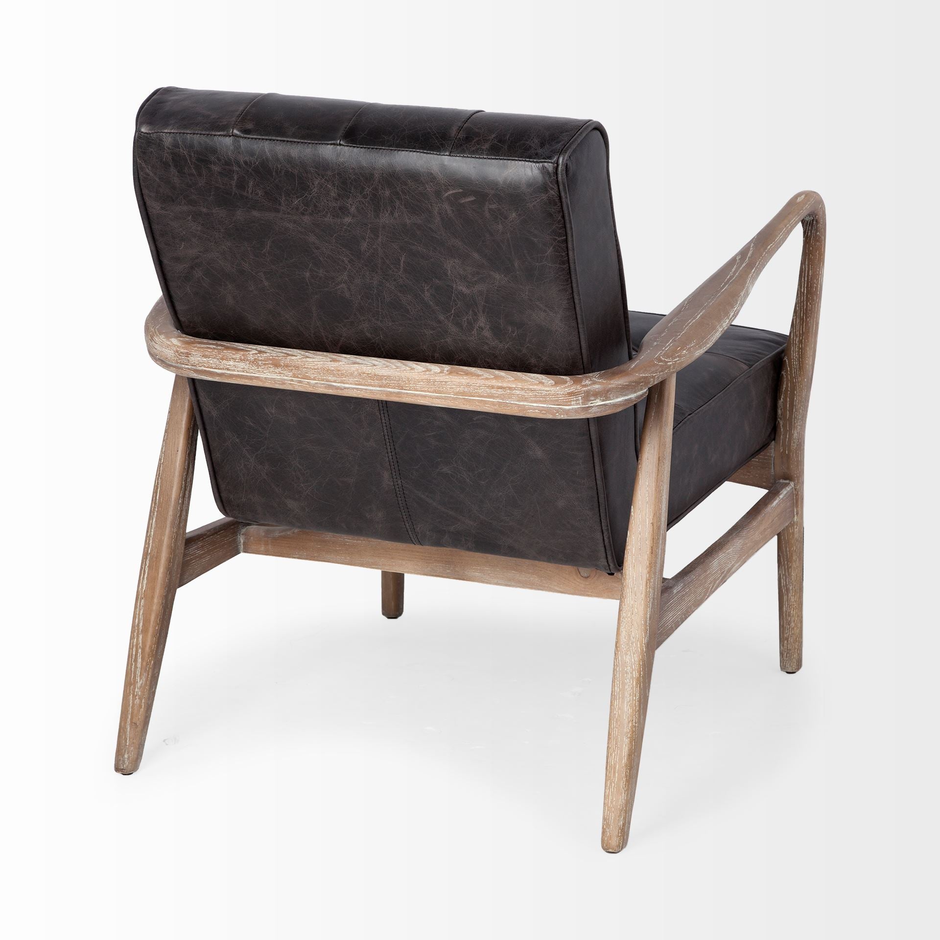 Bracy Black Leather and Wood Armchair