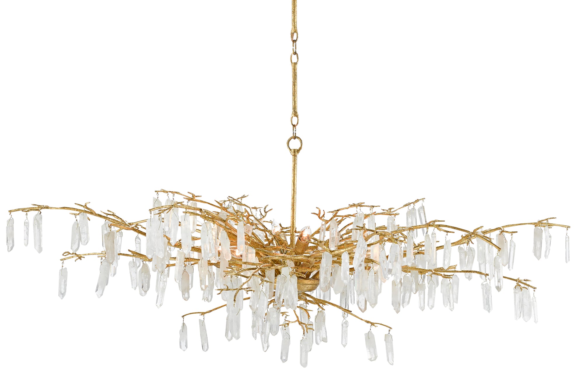 currrey and company forest dawn chandalier, gold and hanging crystals chandelier for sale