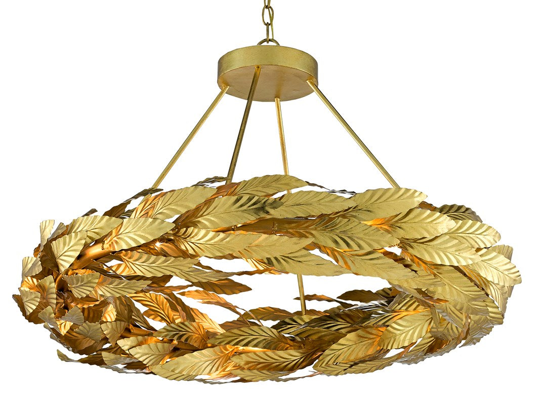 Currey and Company Apollo Chandelier Small, Circular Gold Leaf chandelier for hotels