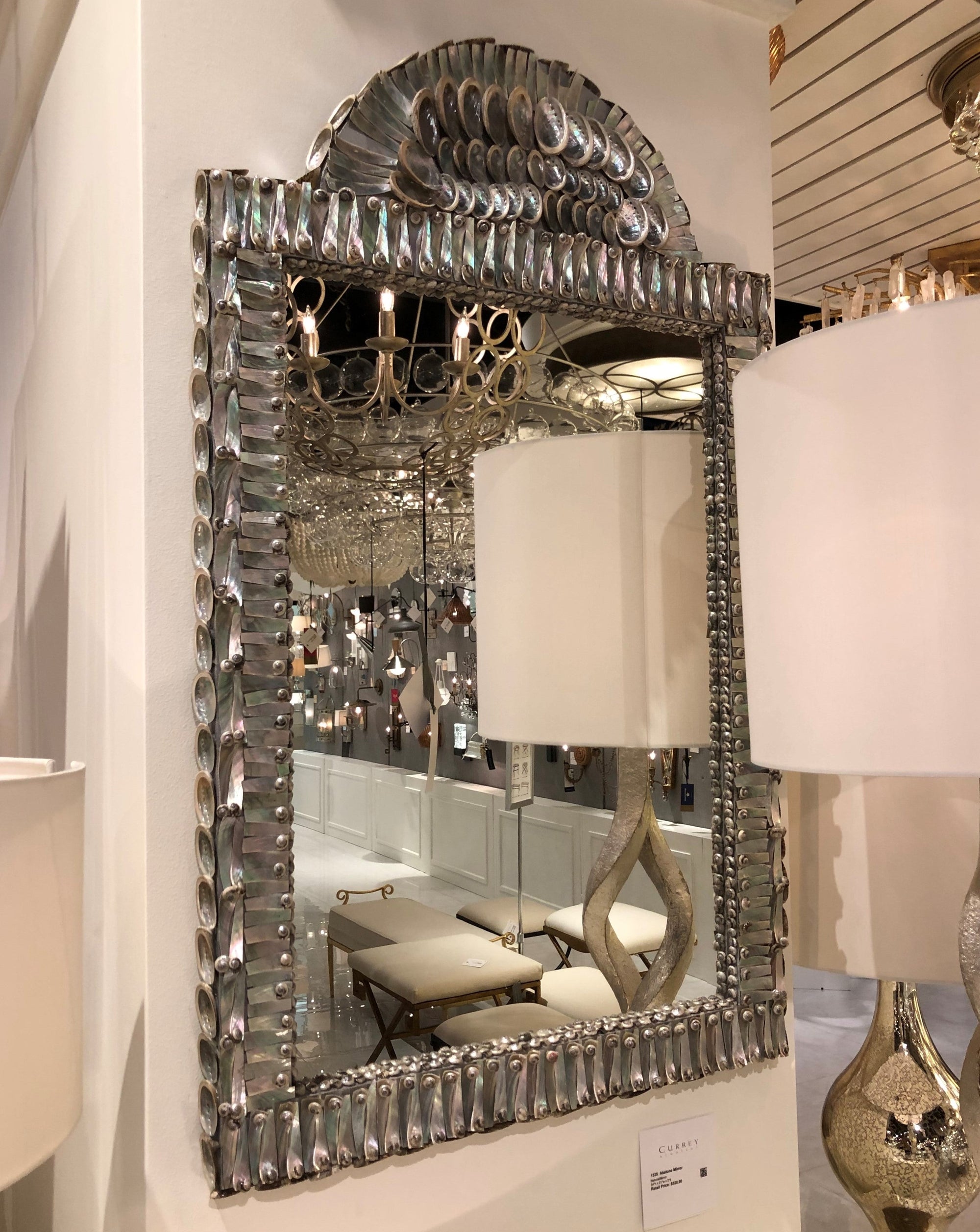 luxury sea shell mirror, abalone mirror currey and company