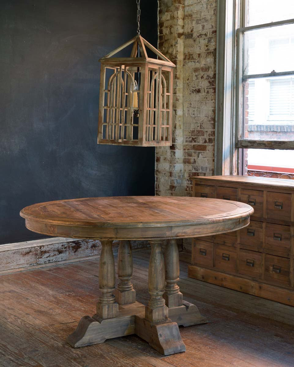 Barn Wood Balustrade Dining Table , Round Reclaimed wood farm table