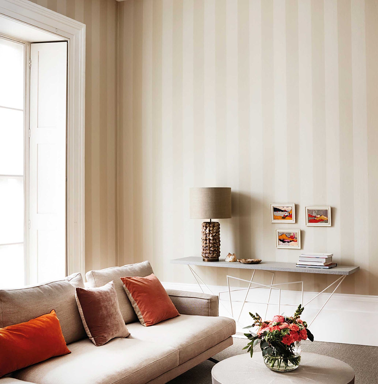 cole and son linen jaspe stripe marquee wallpaper, linen color striped wallpaper for walls