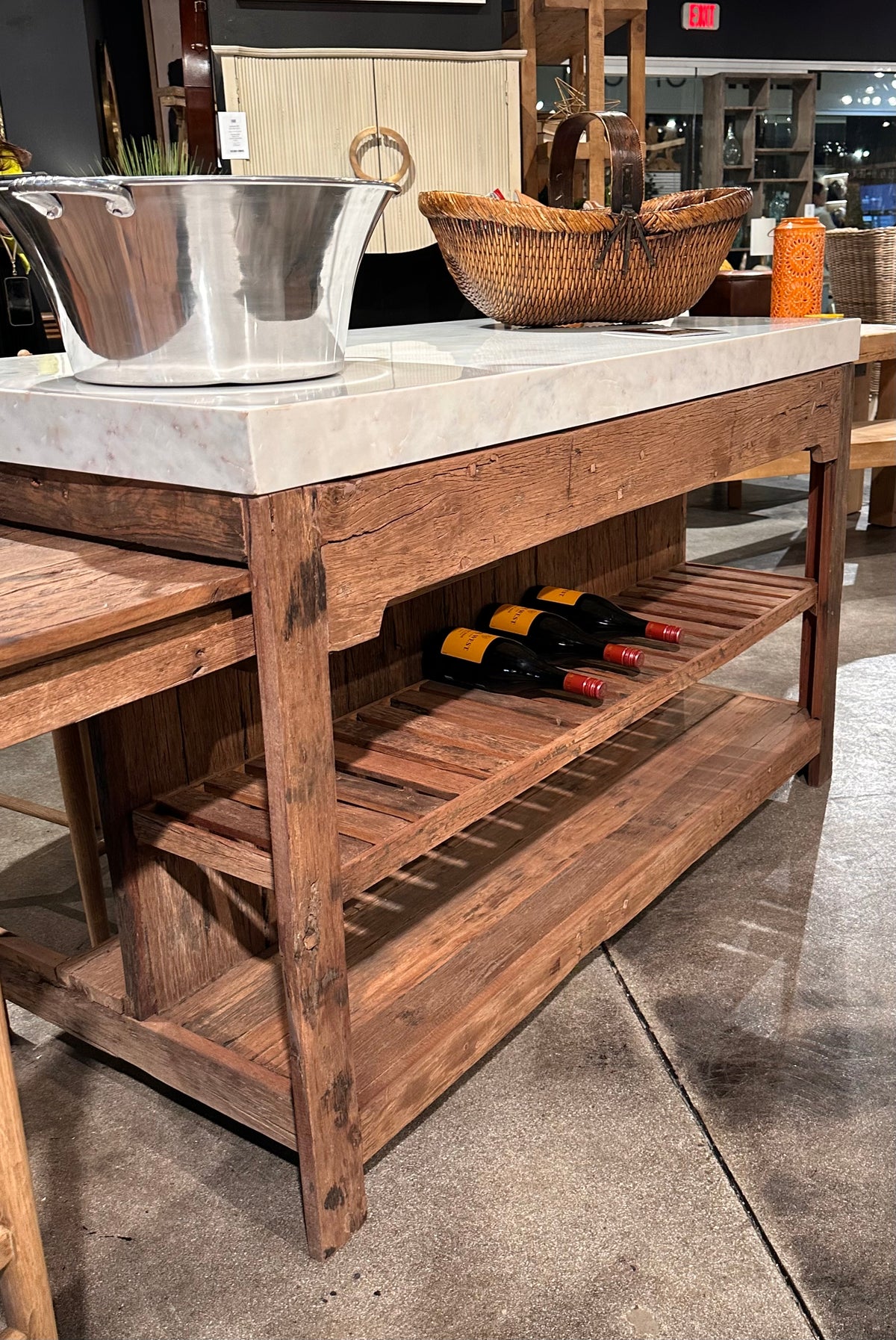 Restoration Hardware Kitchen Wine Bar, Marble Topped Kitchen Island for sale