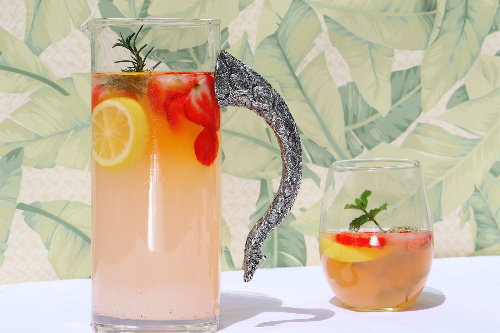 Luxury Pewter and glass Pitcher, Animal themed serve ware