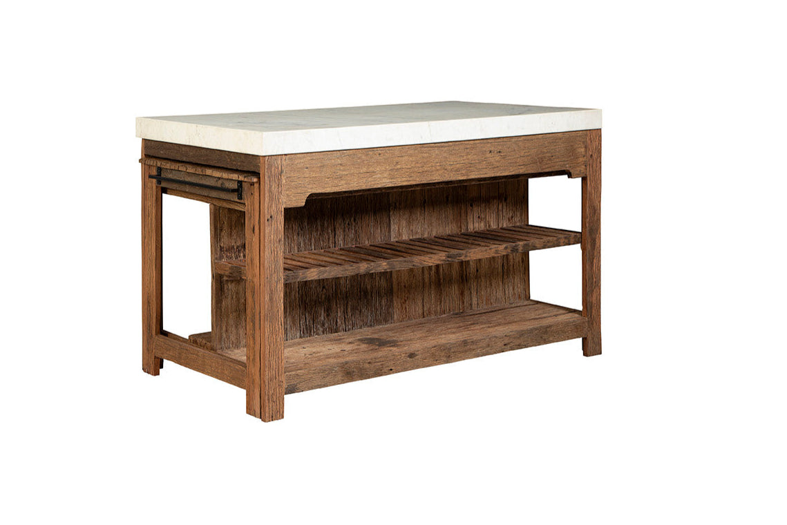 Rustic Wood and Marble Top Kitchen Island, Pottery Barn Marble Top island