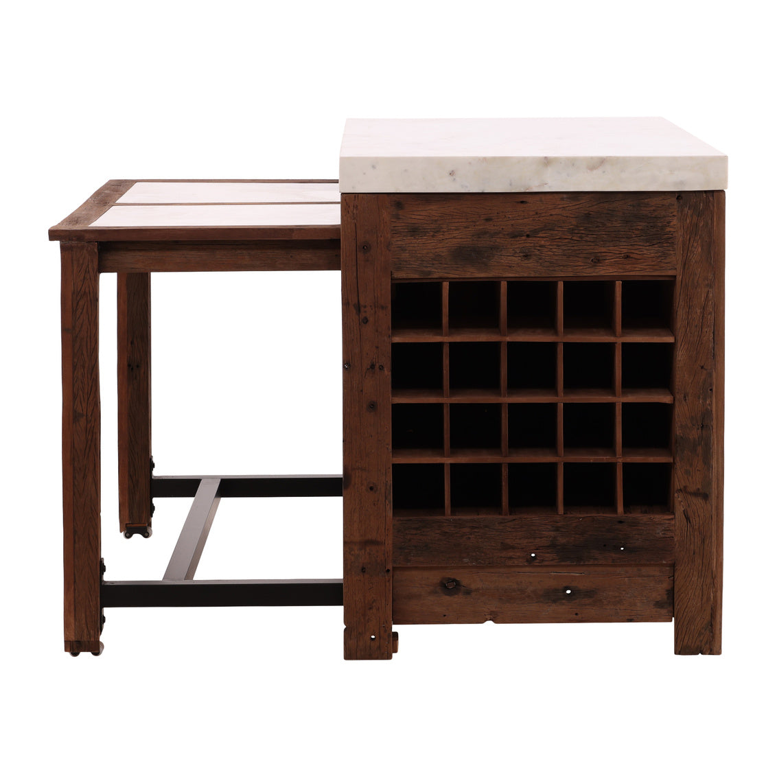Marble Top Kitchen Island and Wine Cabinet