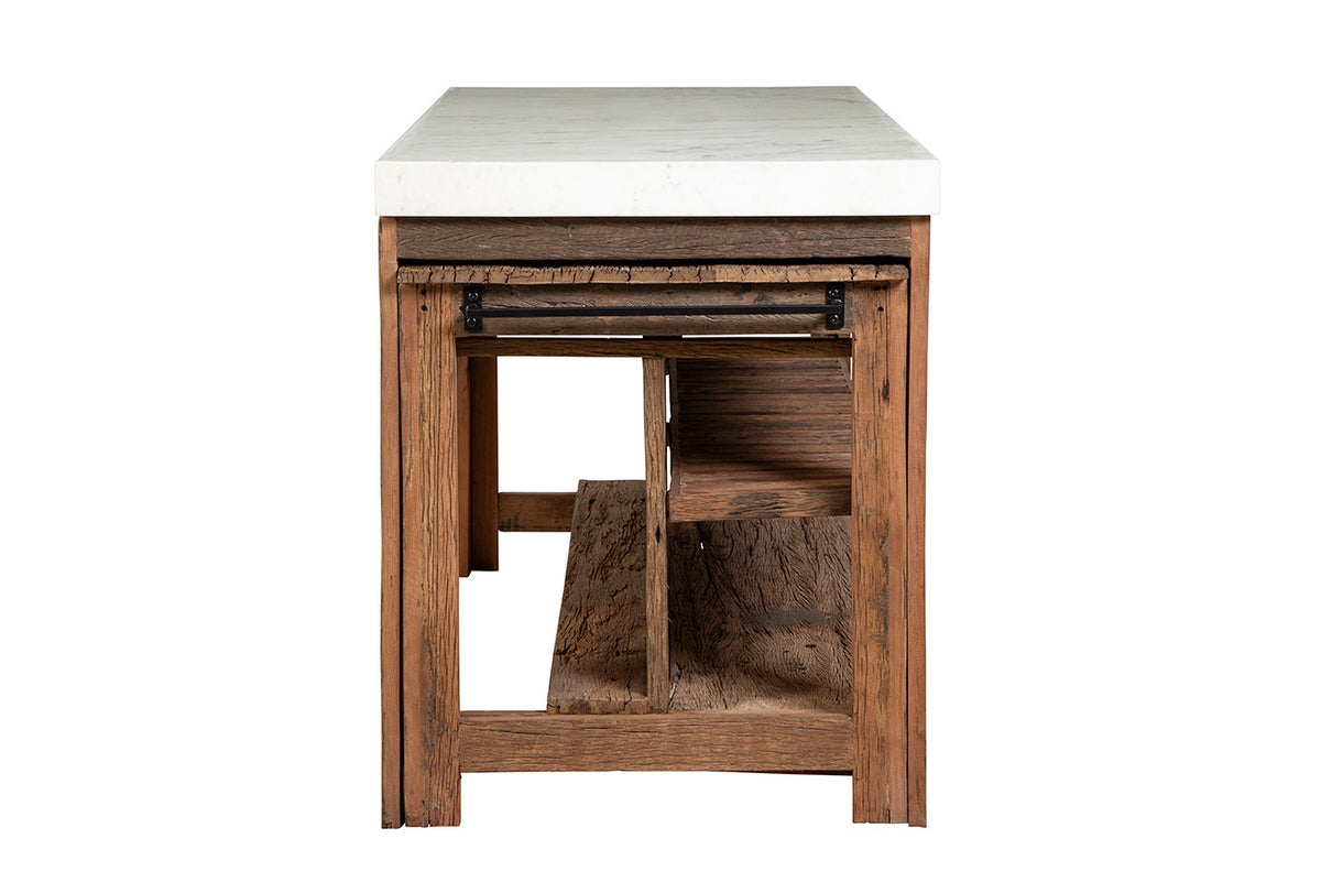 Marble Topped Kitchen Island with side table, Rustic Kitchen Island for sale