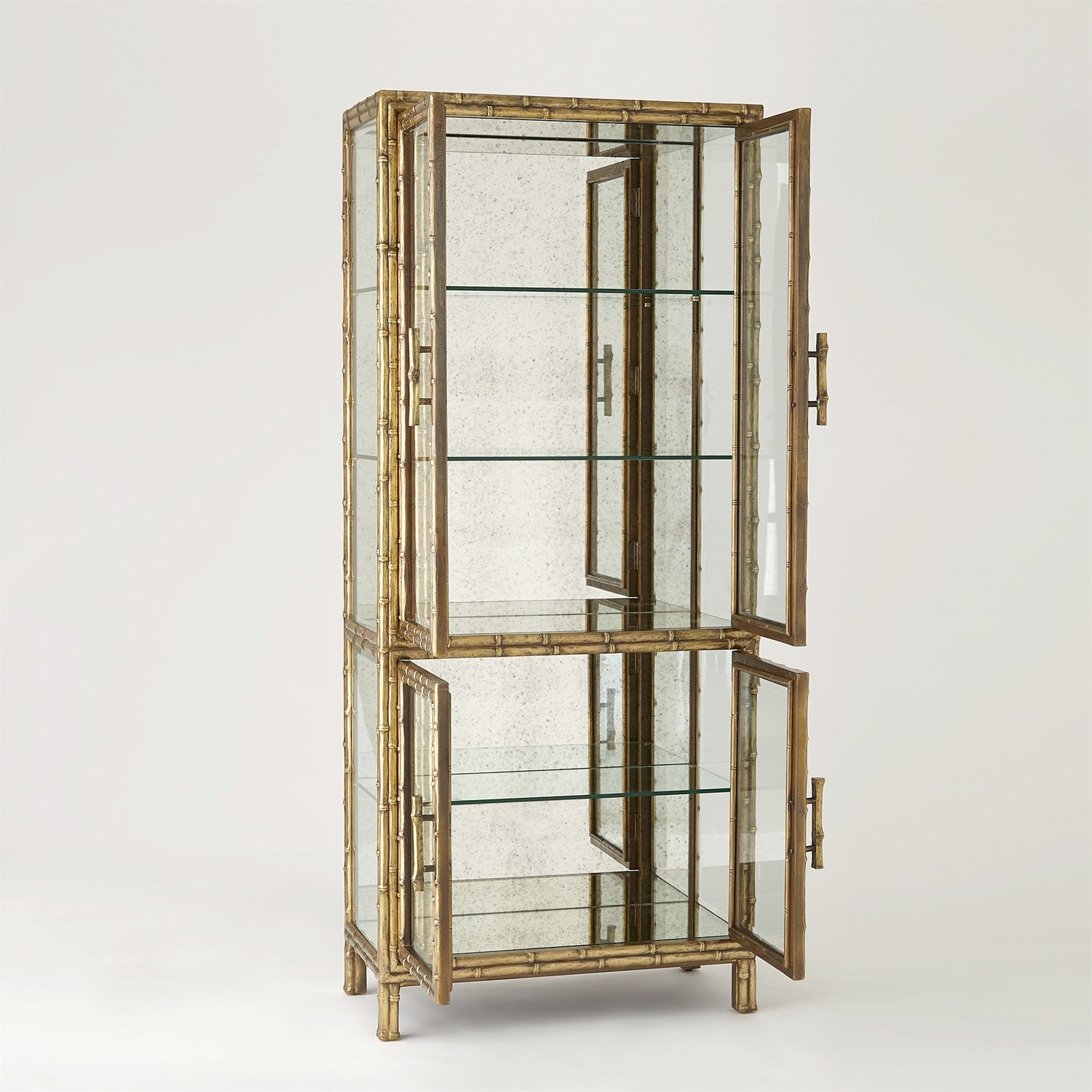 Antiqued Brass Bamboo Display Cabinet