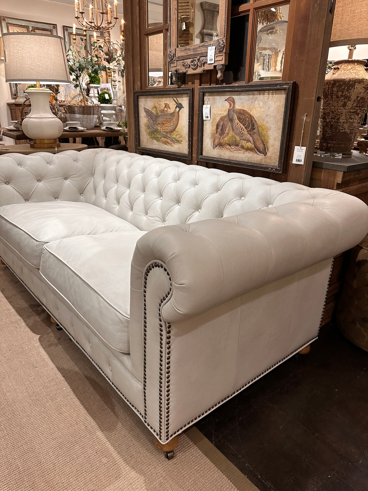 Rock Canyon White Leather Chesterfield Sofa 84&quot;