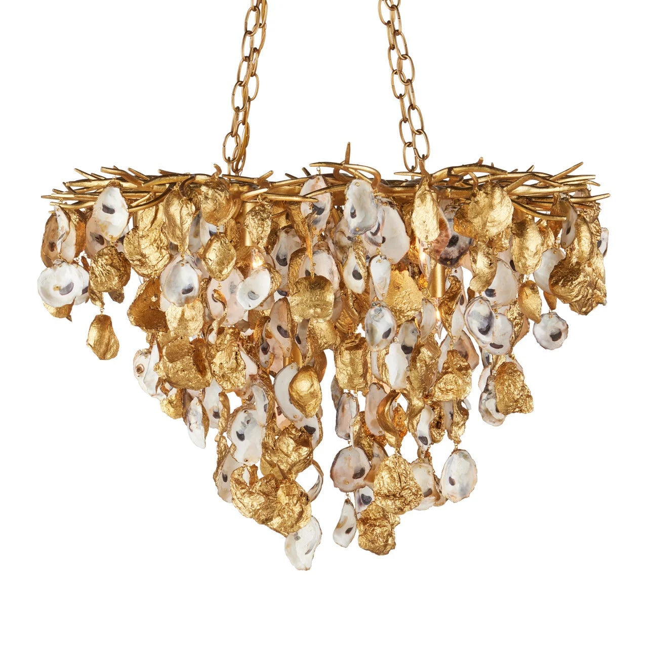 Lucullan Gold Oyster Shell Chandelier, Gold Sea Shell Chandelier for sale 