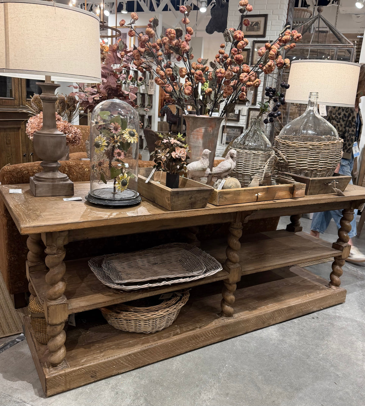 Twisted legged gallery table for sale, Reclaimed wood farmhouse side table for sale