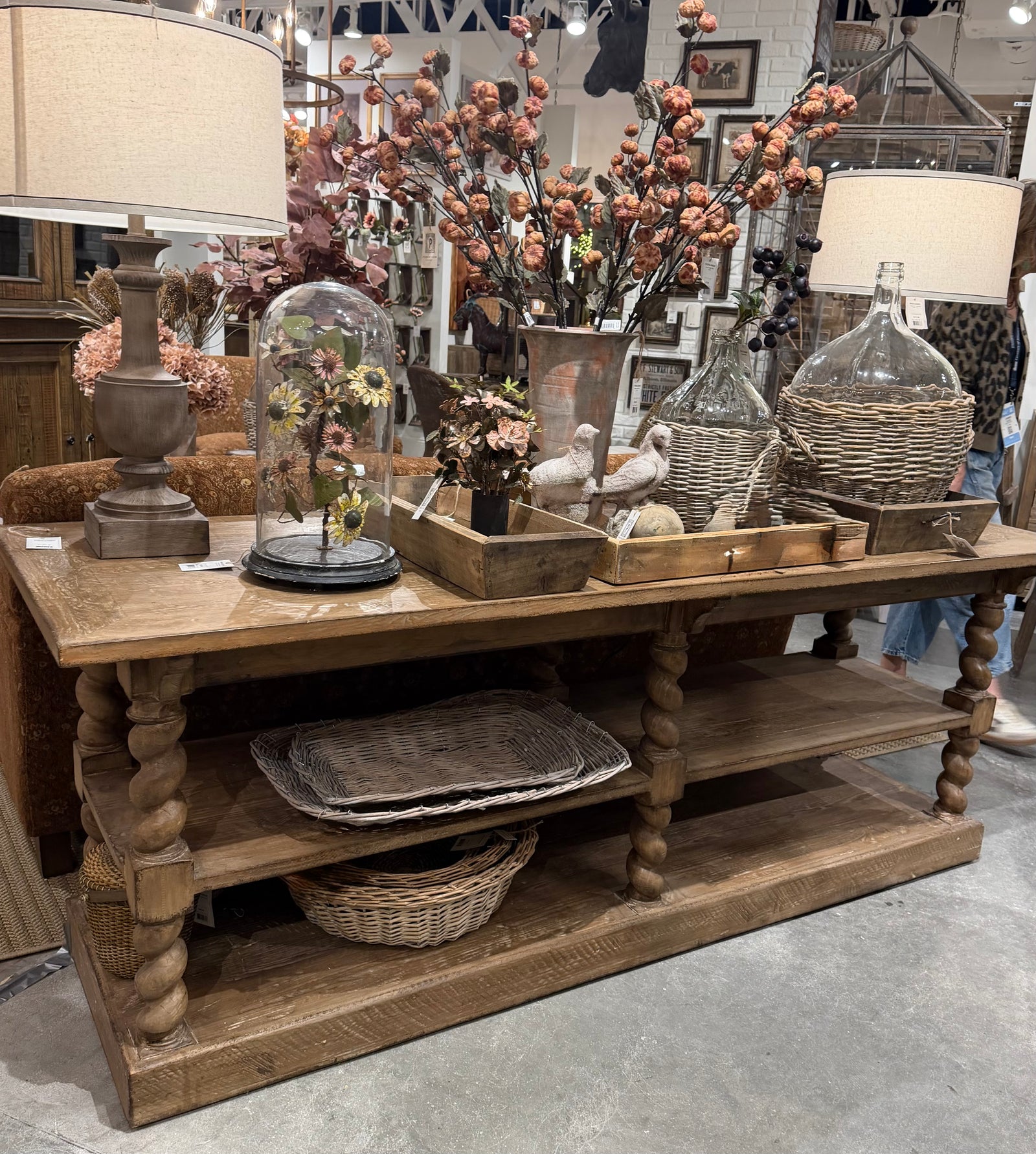 Twisted legged gallery table for sale, Reclaimed wood farmhouse side table for sale