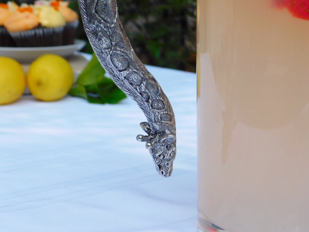 Glass Pitcher Pewter Giraffe Handle