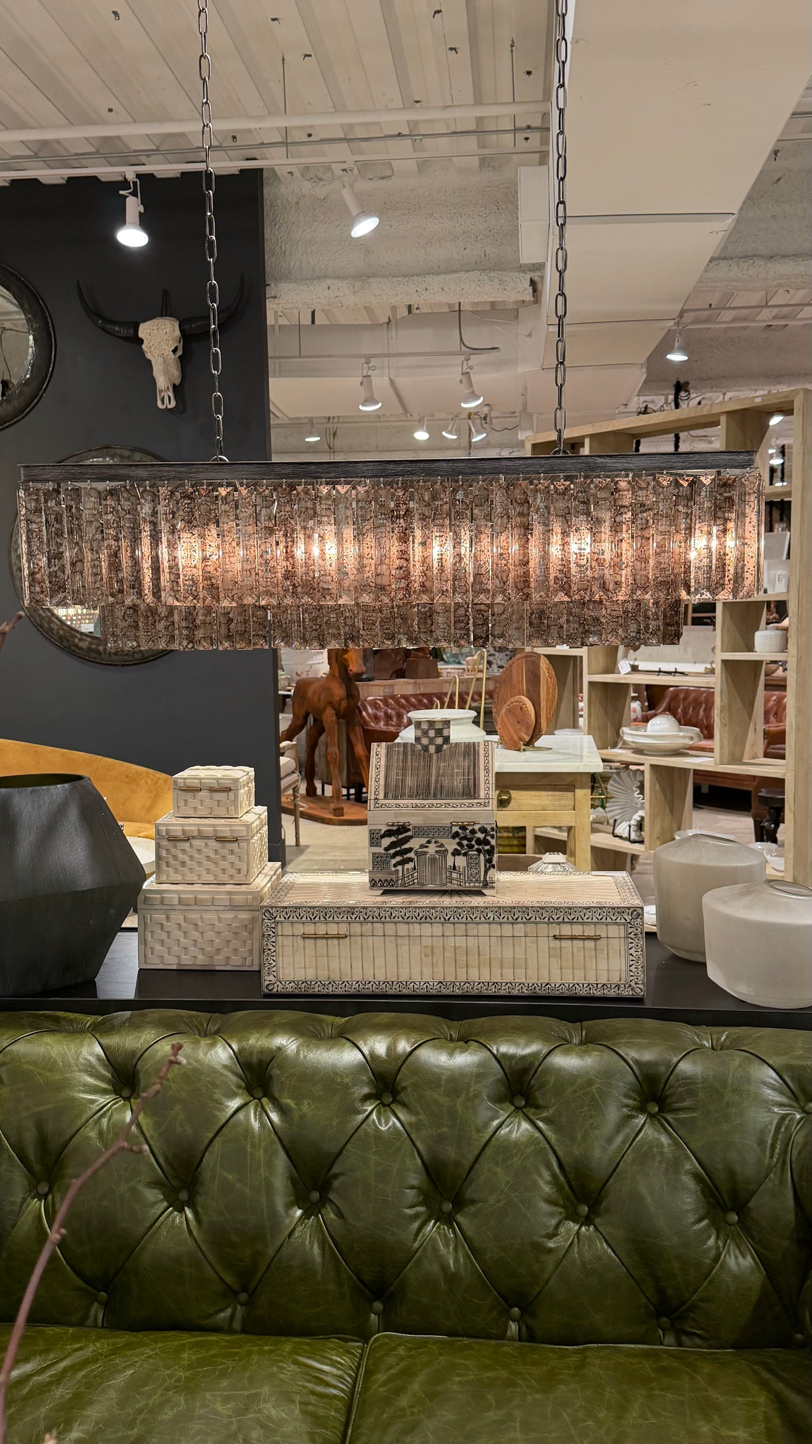 Rectangular chandelier with antique crystals, large rectangular vintage crystal chandelier for sale