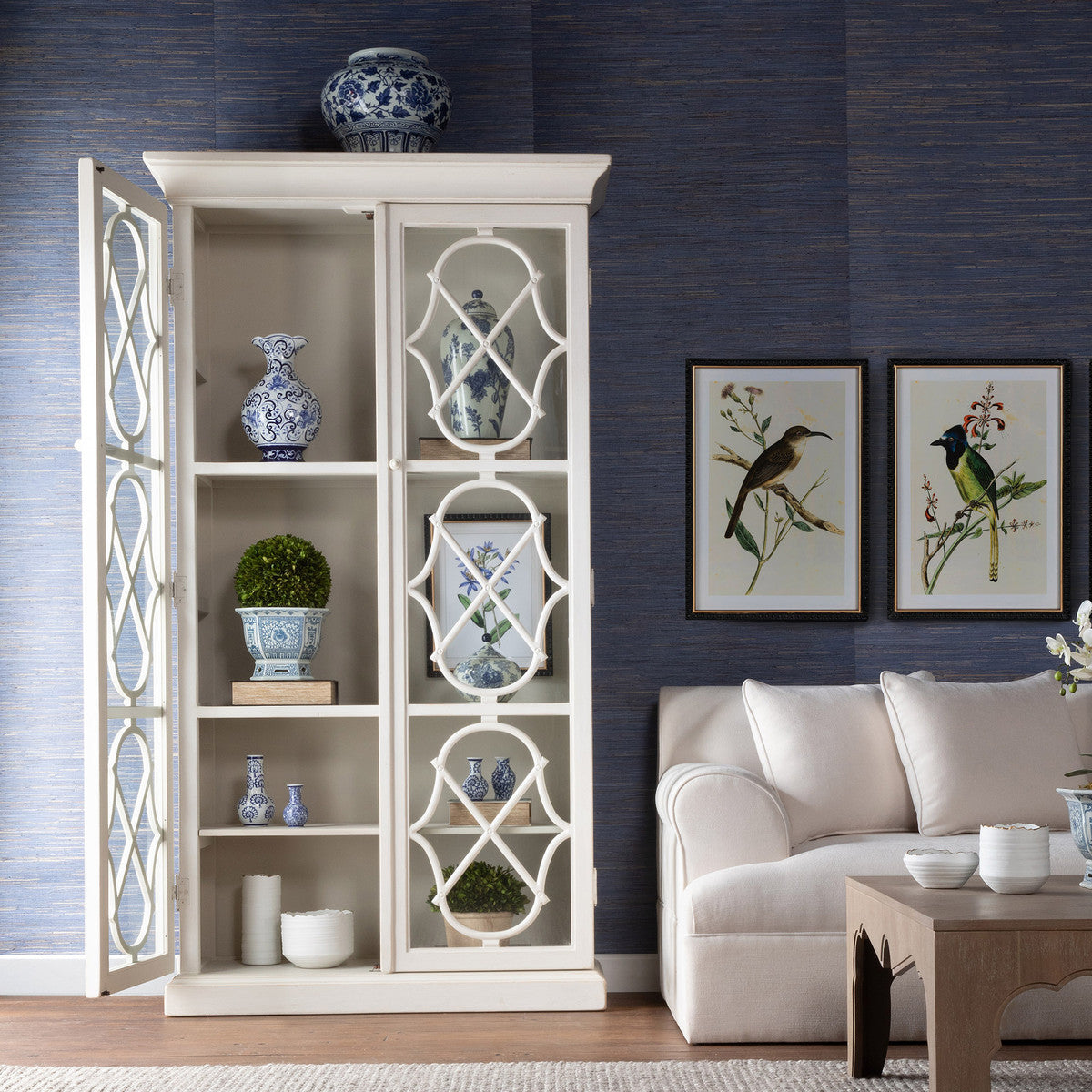 Southern Home wood cabinet with glass for sale. Pottery barn, wood cabinet with glass for sale. ￼