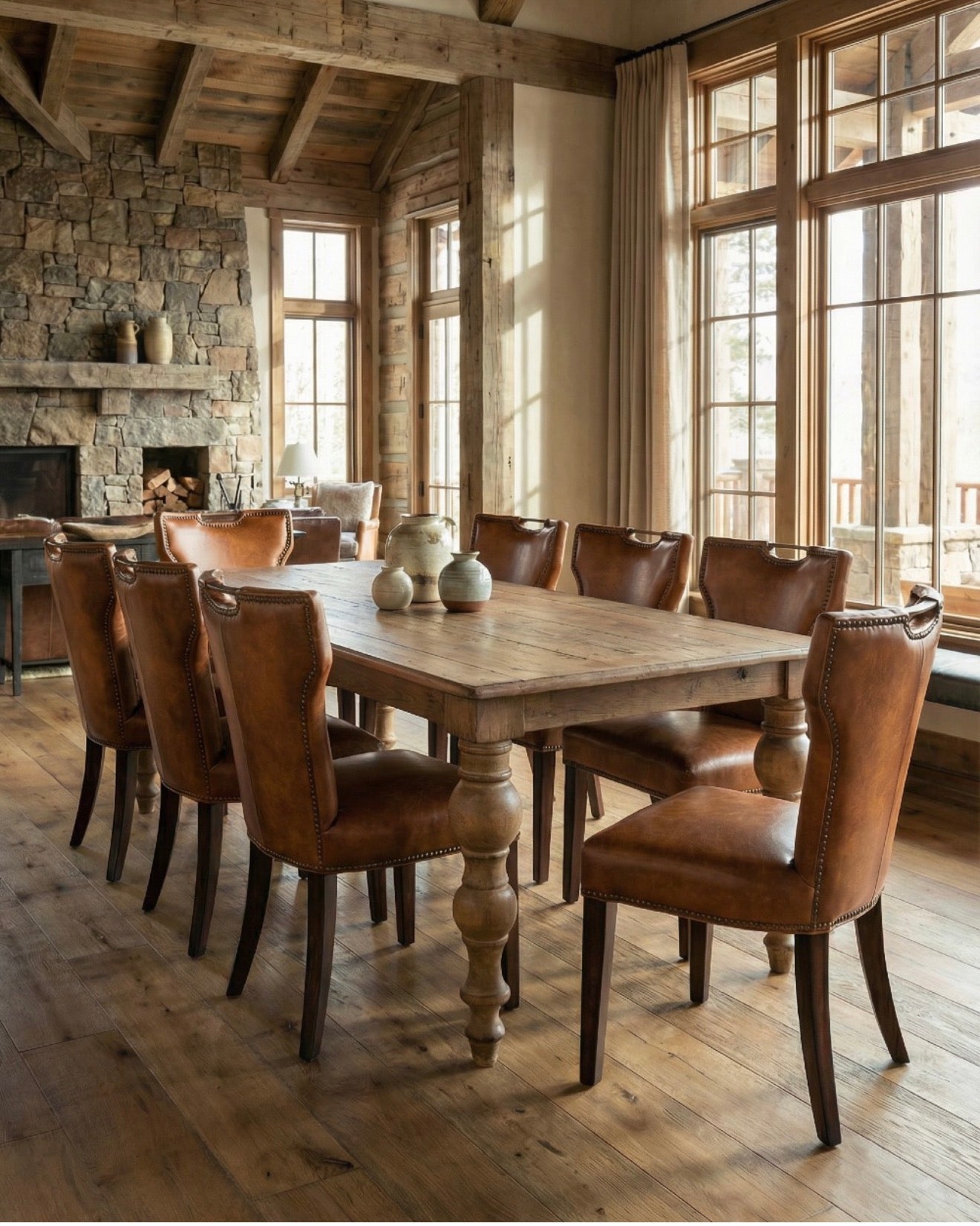 Reclaimed Pine Baluster Legged Dining Table
