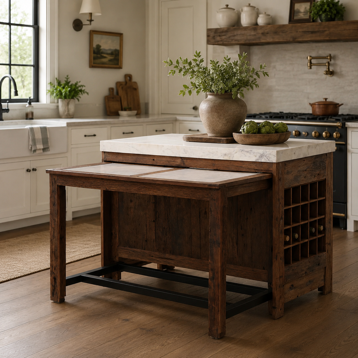 Russel Island Marble Top Kitchen Island with Wine Cabinet Furniture Classics, Marble Top Kitchen Island for sale