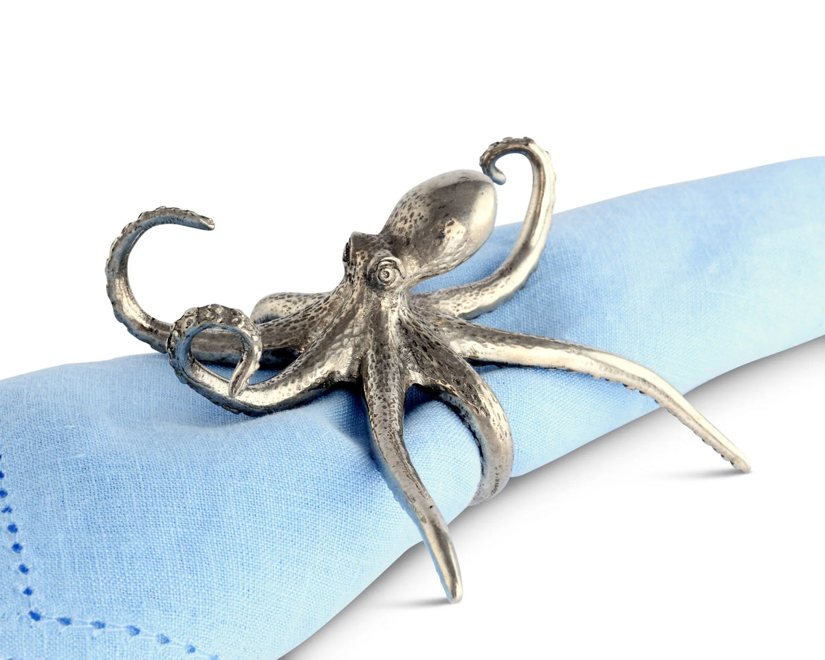 Pewter Octopus Napkin Ring Set X4