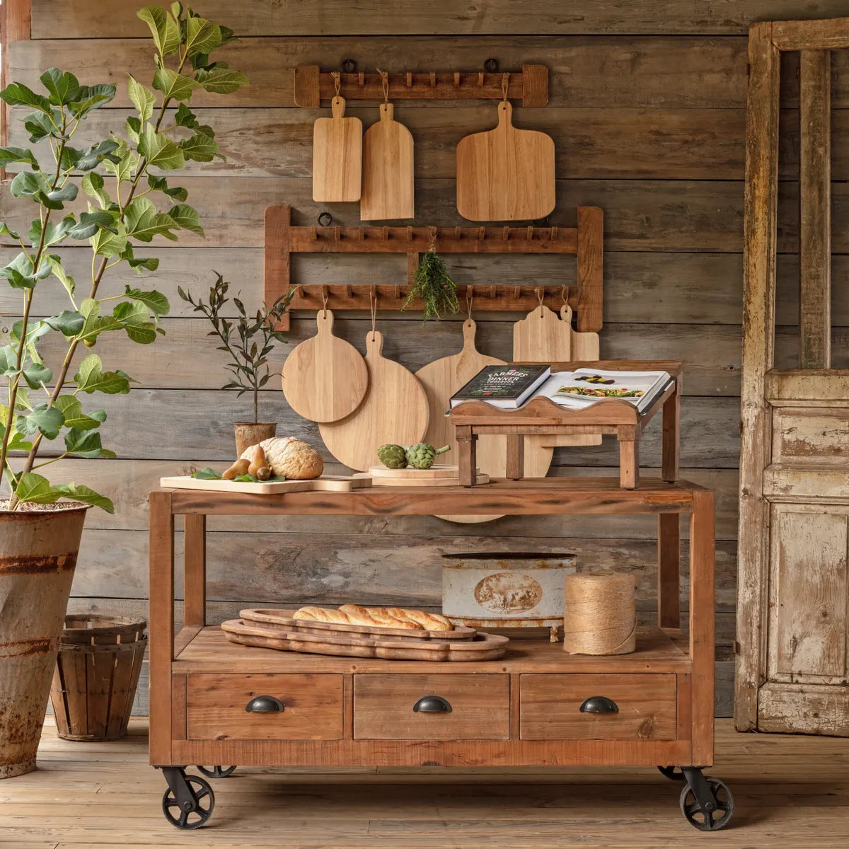 Rolling Wood Kitchen Cart, Vintage Wooden Cart on wheels for sale