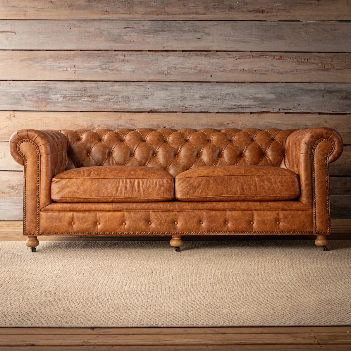 Teton Brown Leather Chesterfield Sofa 84&quot;