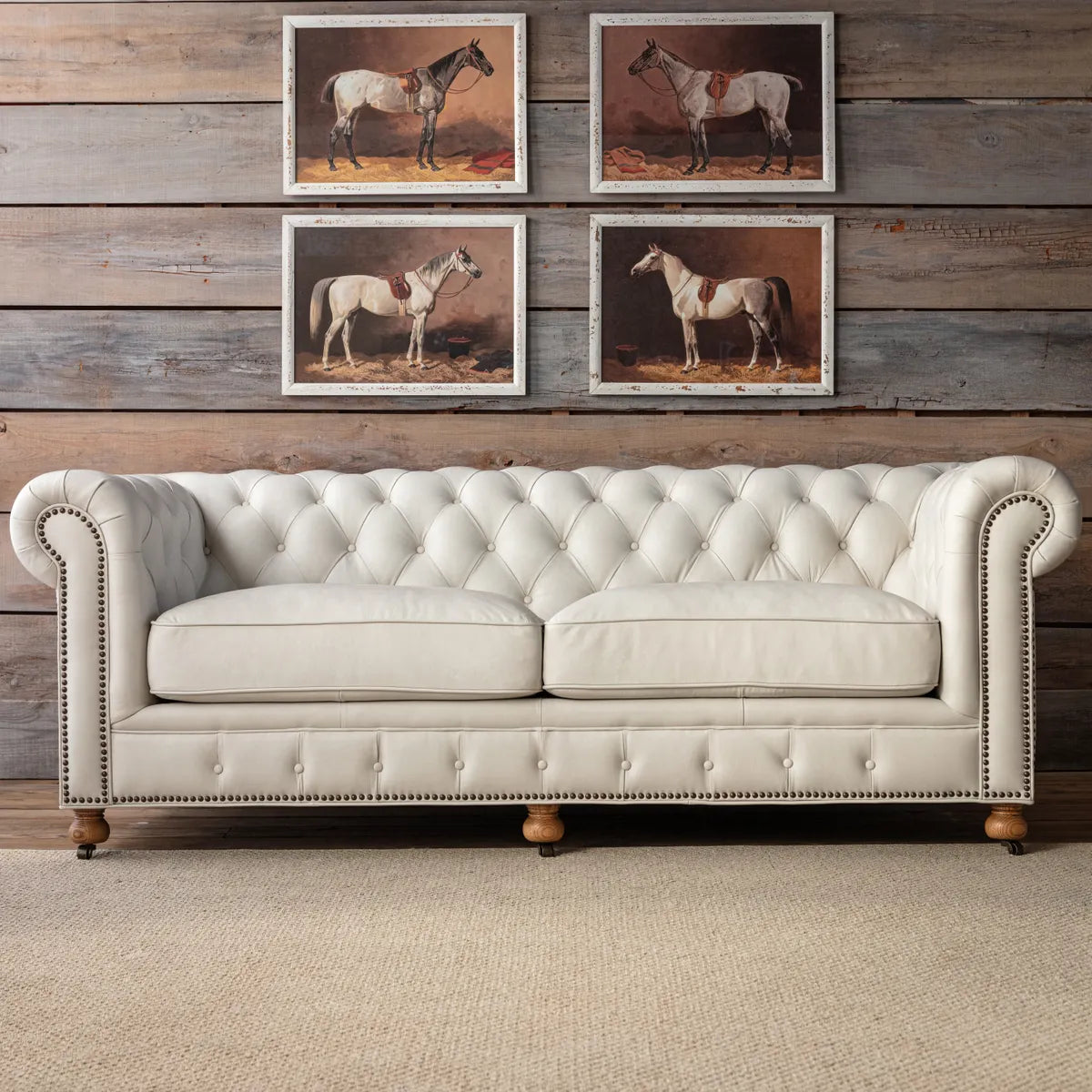 Rock Canyon White Leather Chesterfield Sofa 84"