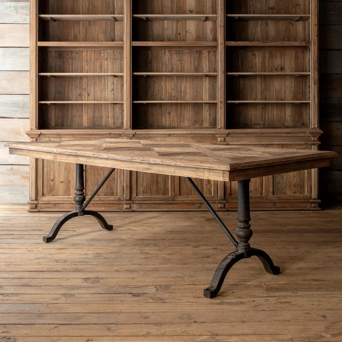 iron Legged Parquet Dining Table, Vintage Parquet Dining Table for sale