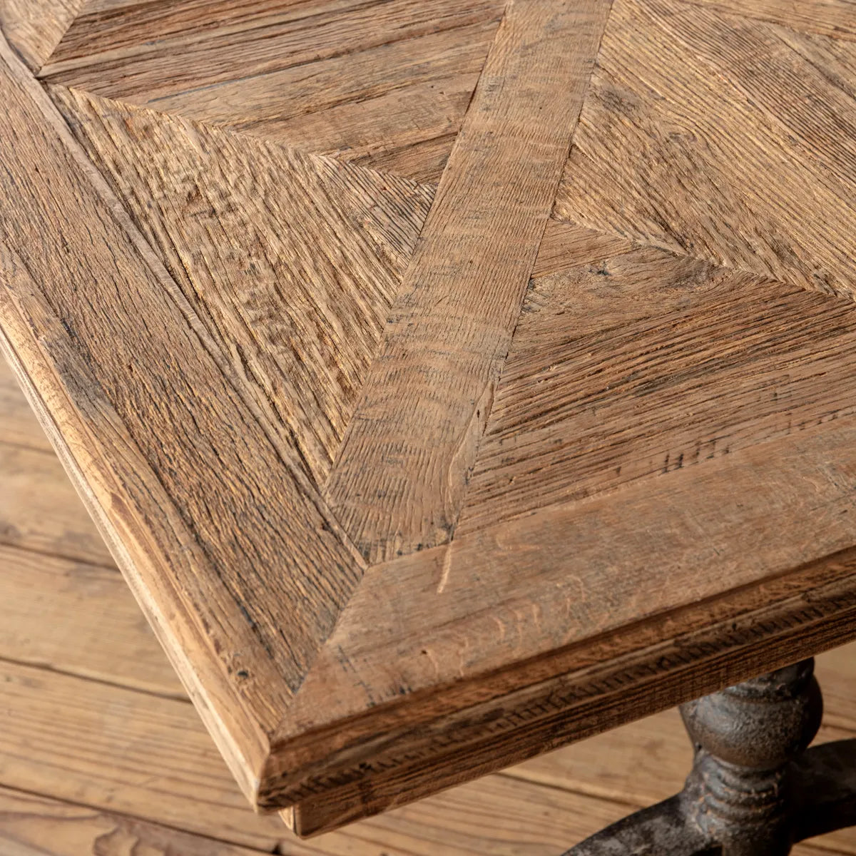 iron Legged Parquet Dining Table, Vintage Parquet Dining Table for sale