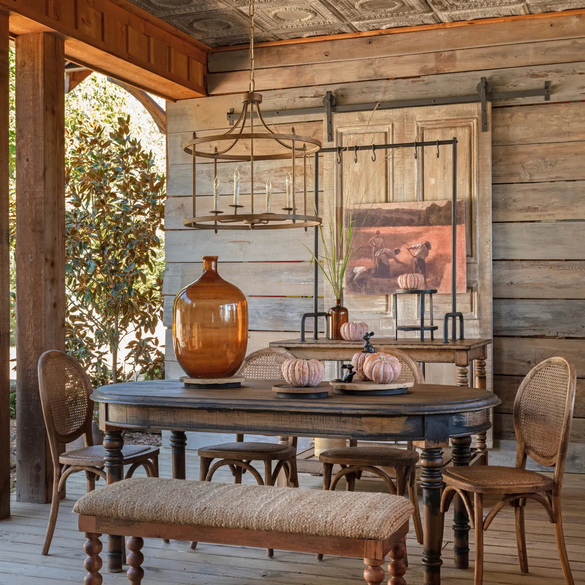 Vintage Oval Farmhouse Table, Distressed Country Dining Table for sale