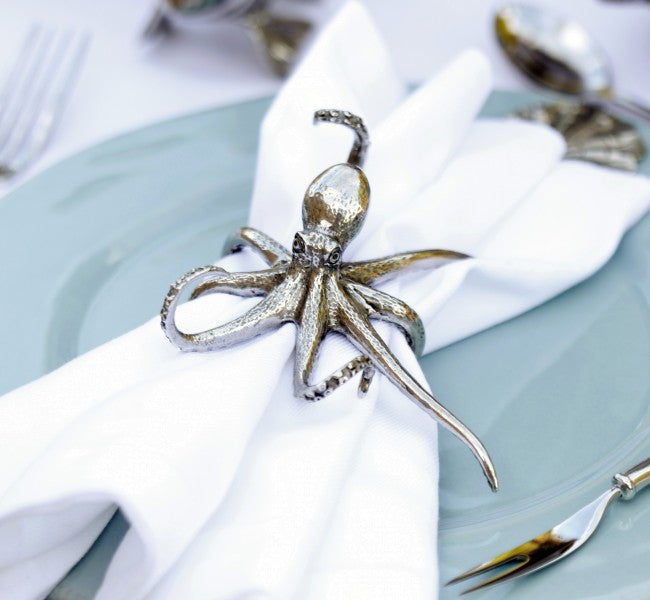 Pewter Octopus Napkin Ring Set X4