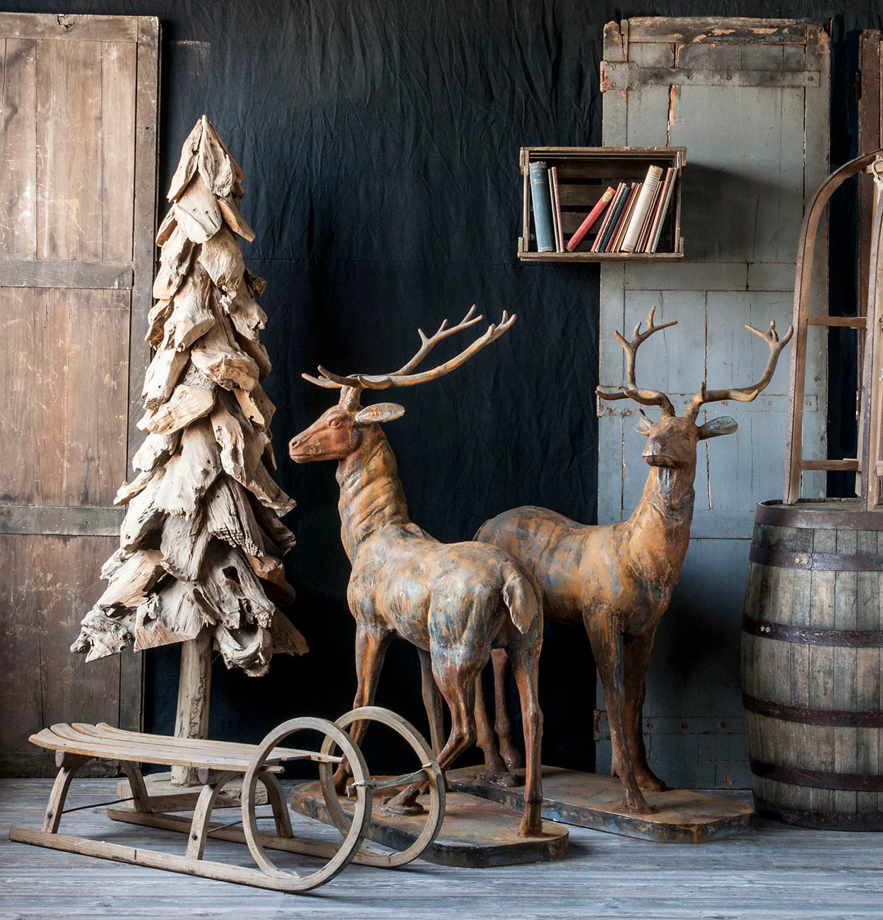 Pair Of Rusted Cast Iron Stags, Pair of Cast Iron Stags for sale