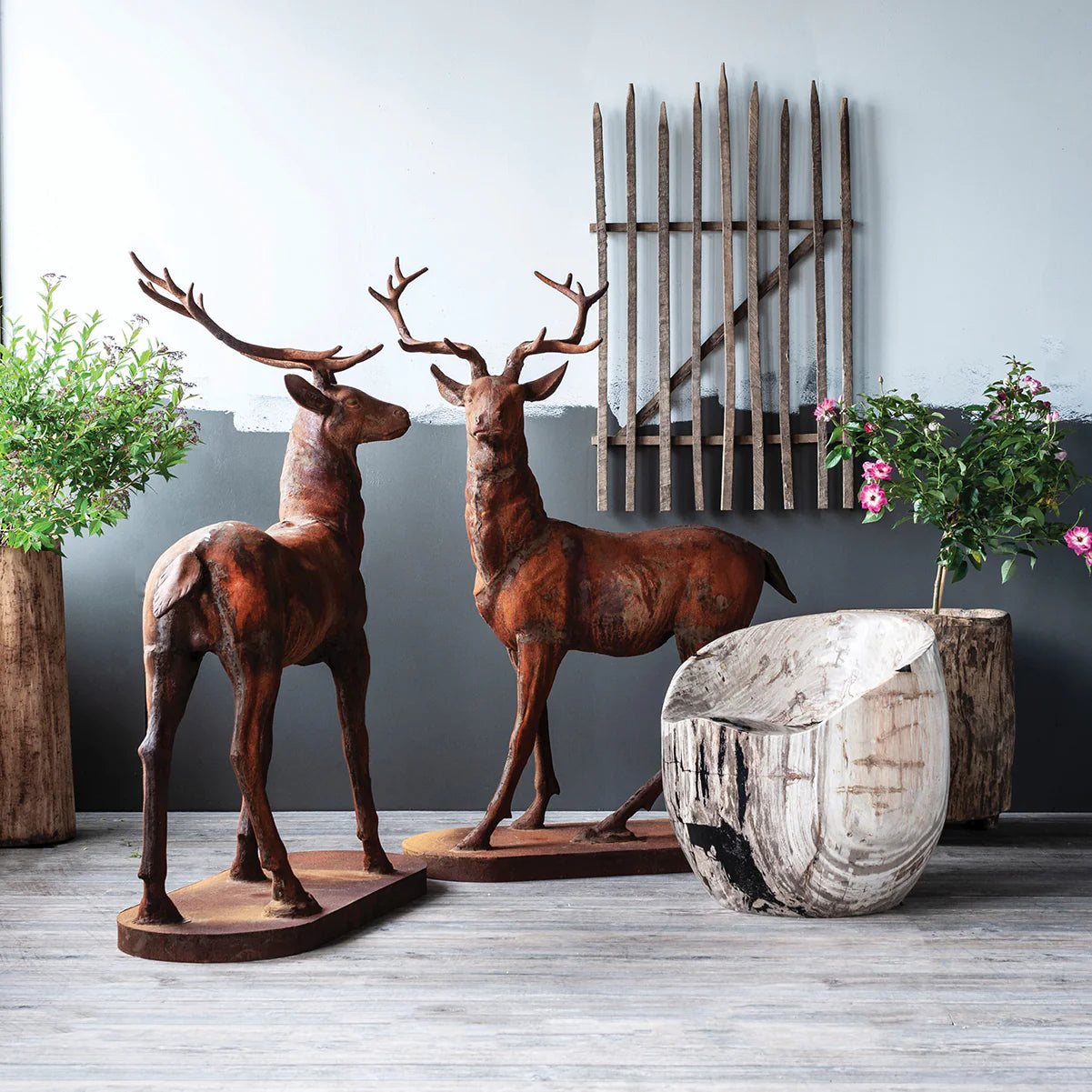 Pair Of Rusted Cast Iron Stags, Pair of Cast Iron Stags for sale