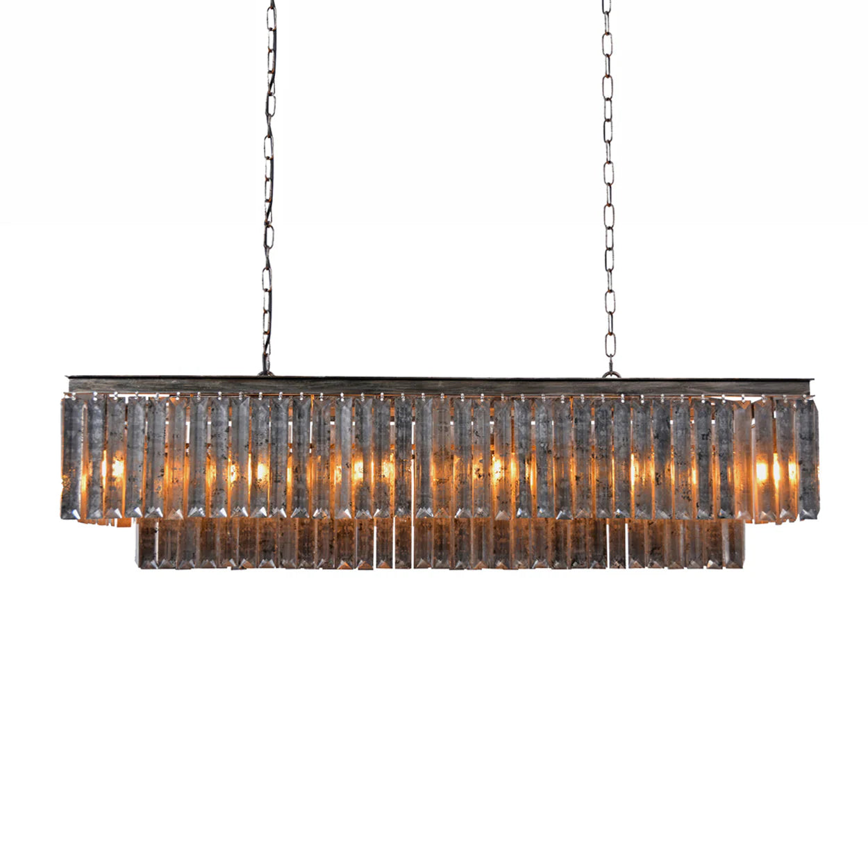 Rectangular chandelier with antique crystals, large rectangular vintage crystal chandelier for sale