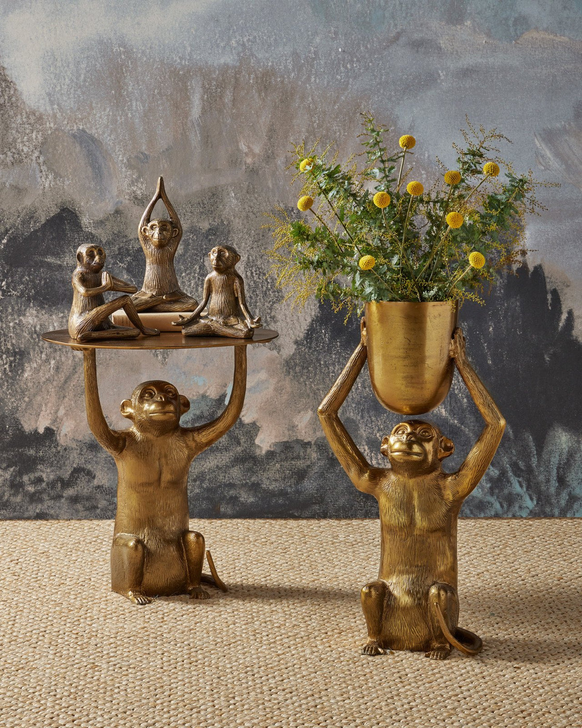 Antique Gold Monkey Accent Table, Monkey side table