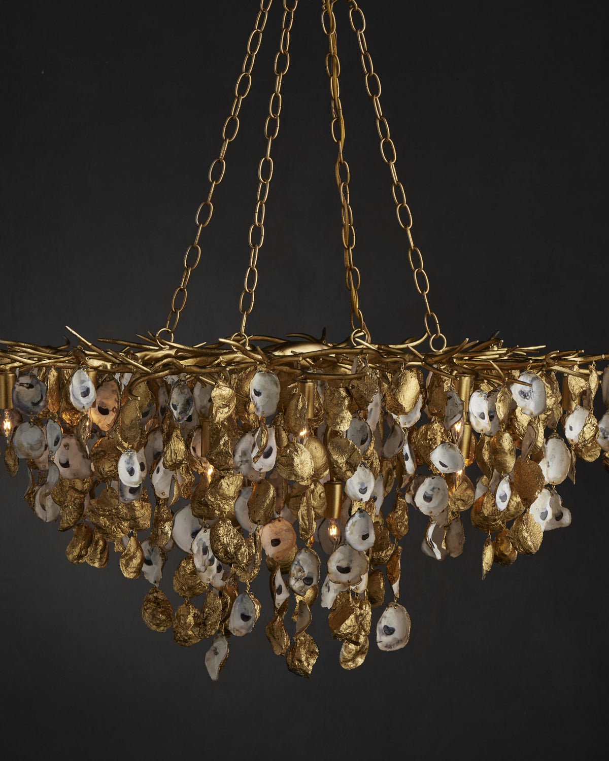 Large Gold Sea Shell Chandelier Currey and Company, Large Gold Chandeliers for sale 