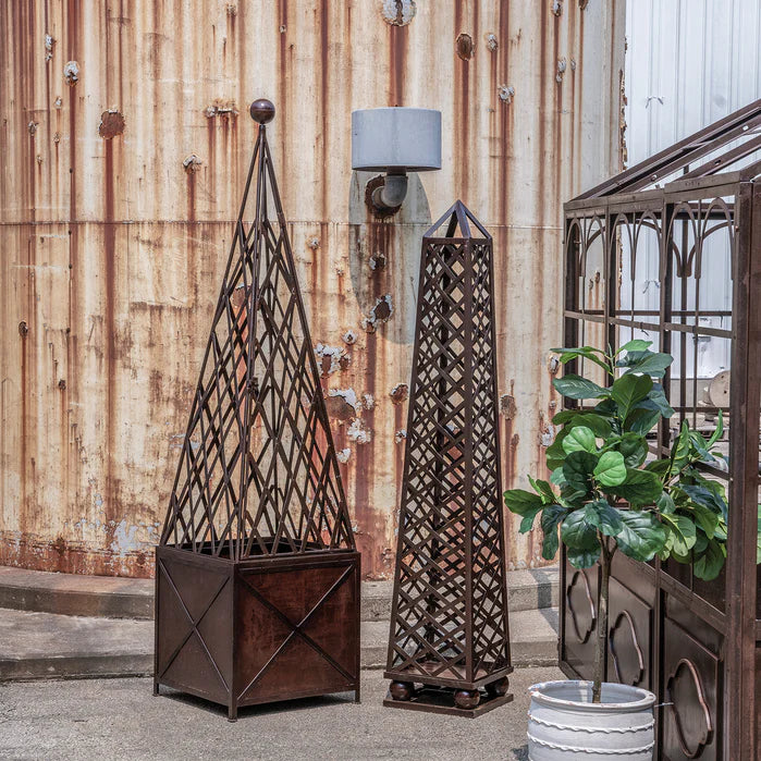 Large Iron Topiary Obelisk, Iron Trellis Planters for sale