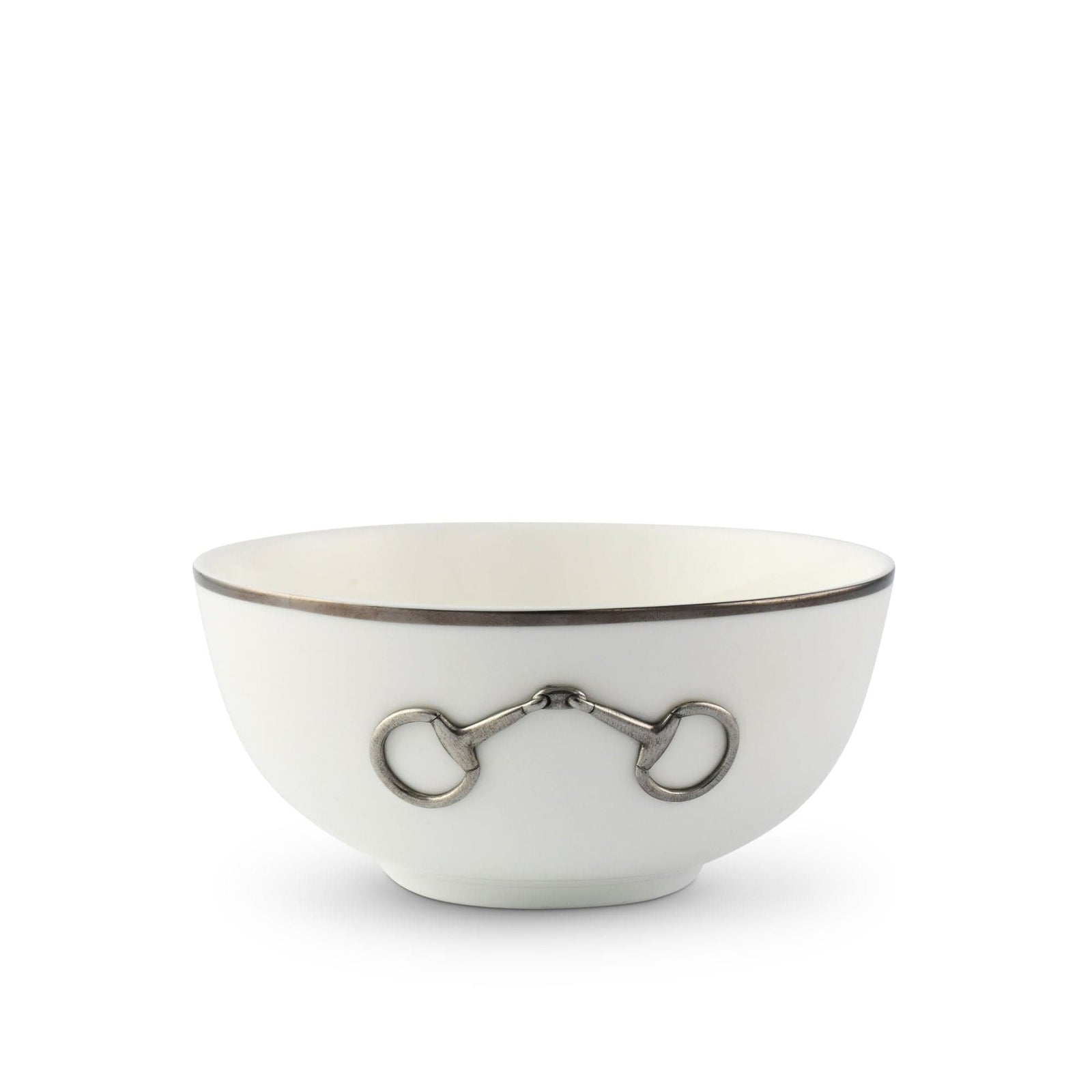 Pewter Bit Bone China Round Cereal Bowl Platinum Rim