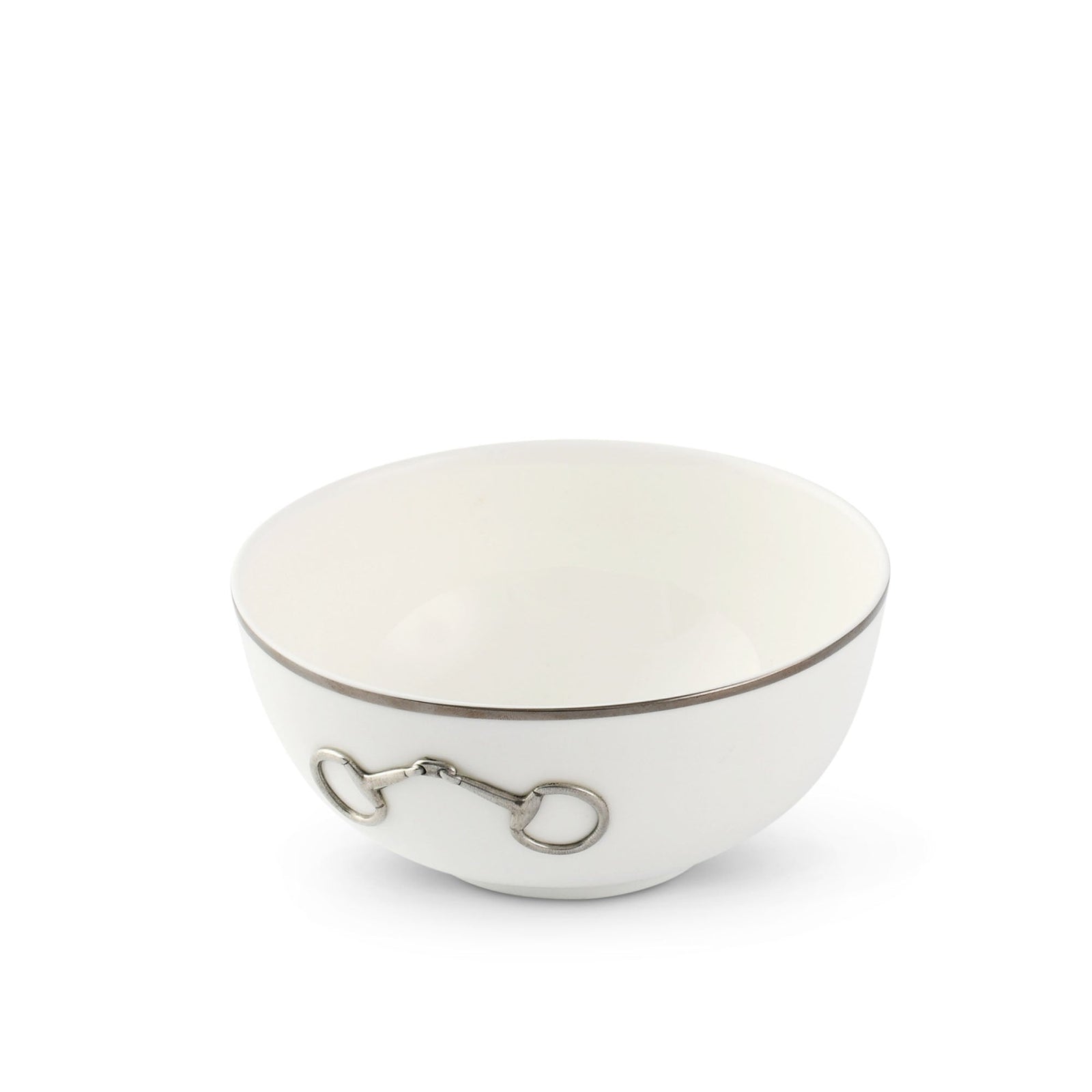 Pewter Bit Bone China Round Cereal Bowl Platinum Rim