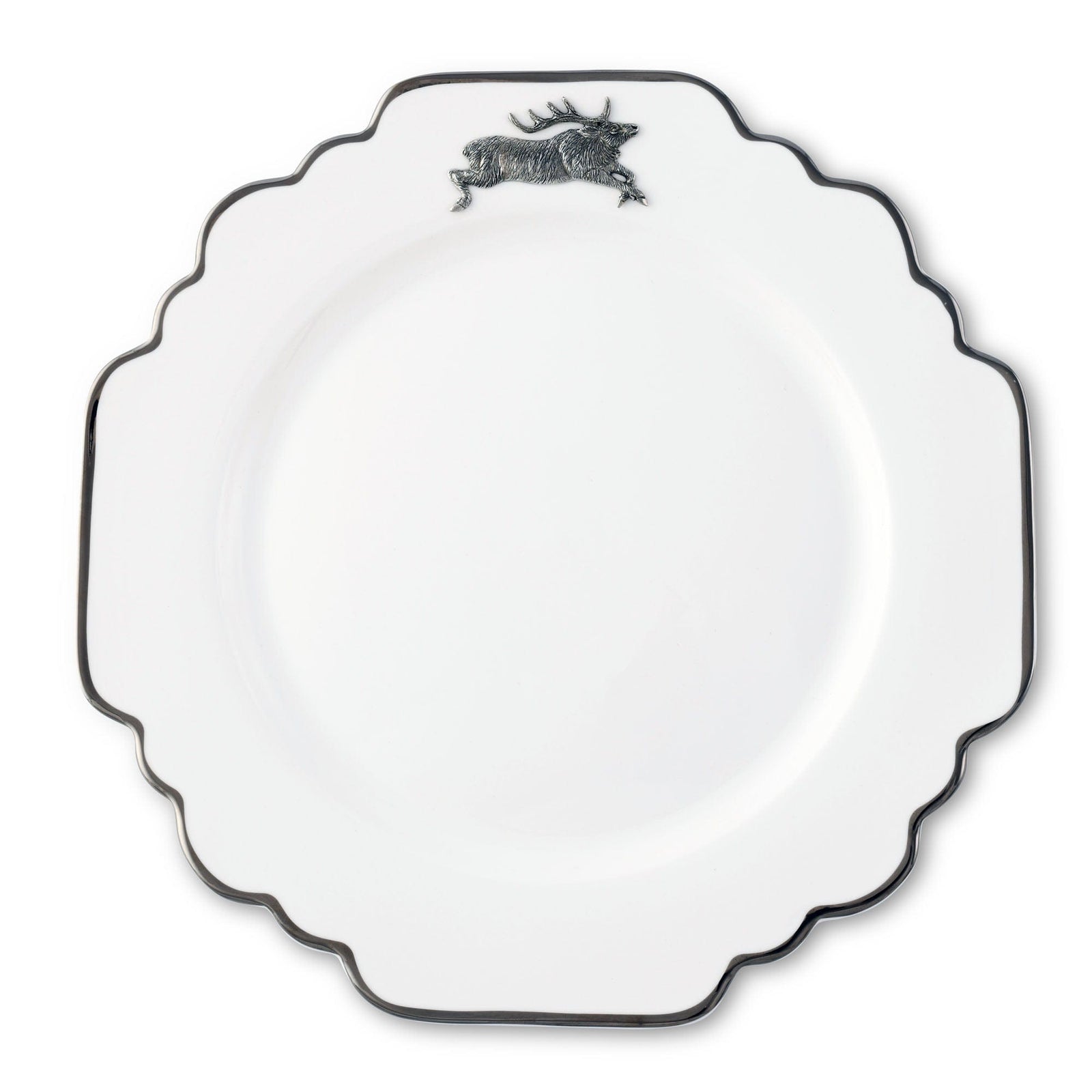 Running Elk Bone China Scallop Dinner Plate Platinum Rim