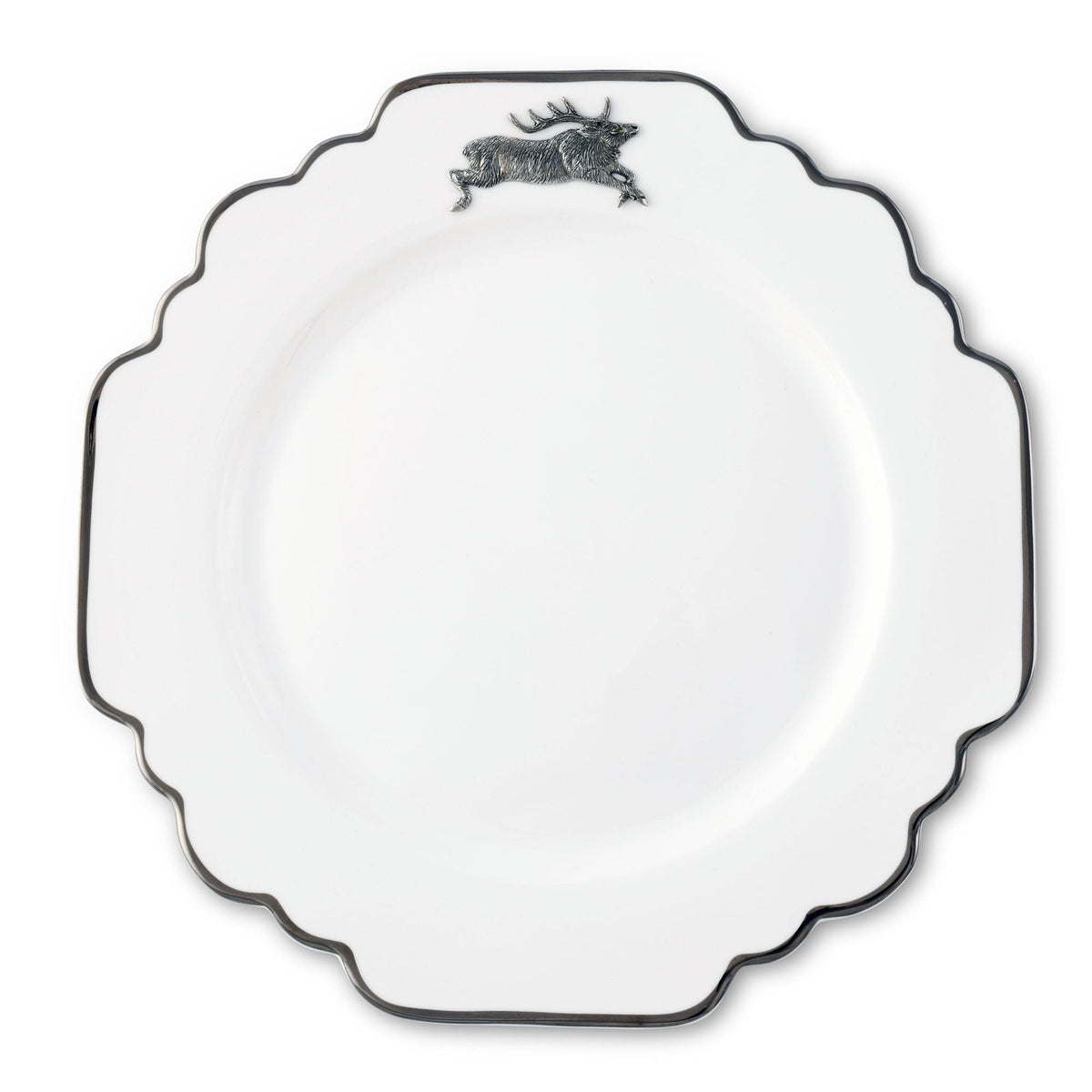 Running Elk Bone China Scallop Dinner Plate Platinum Rim