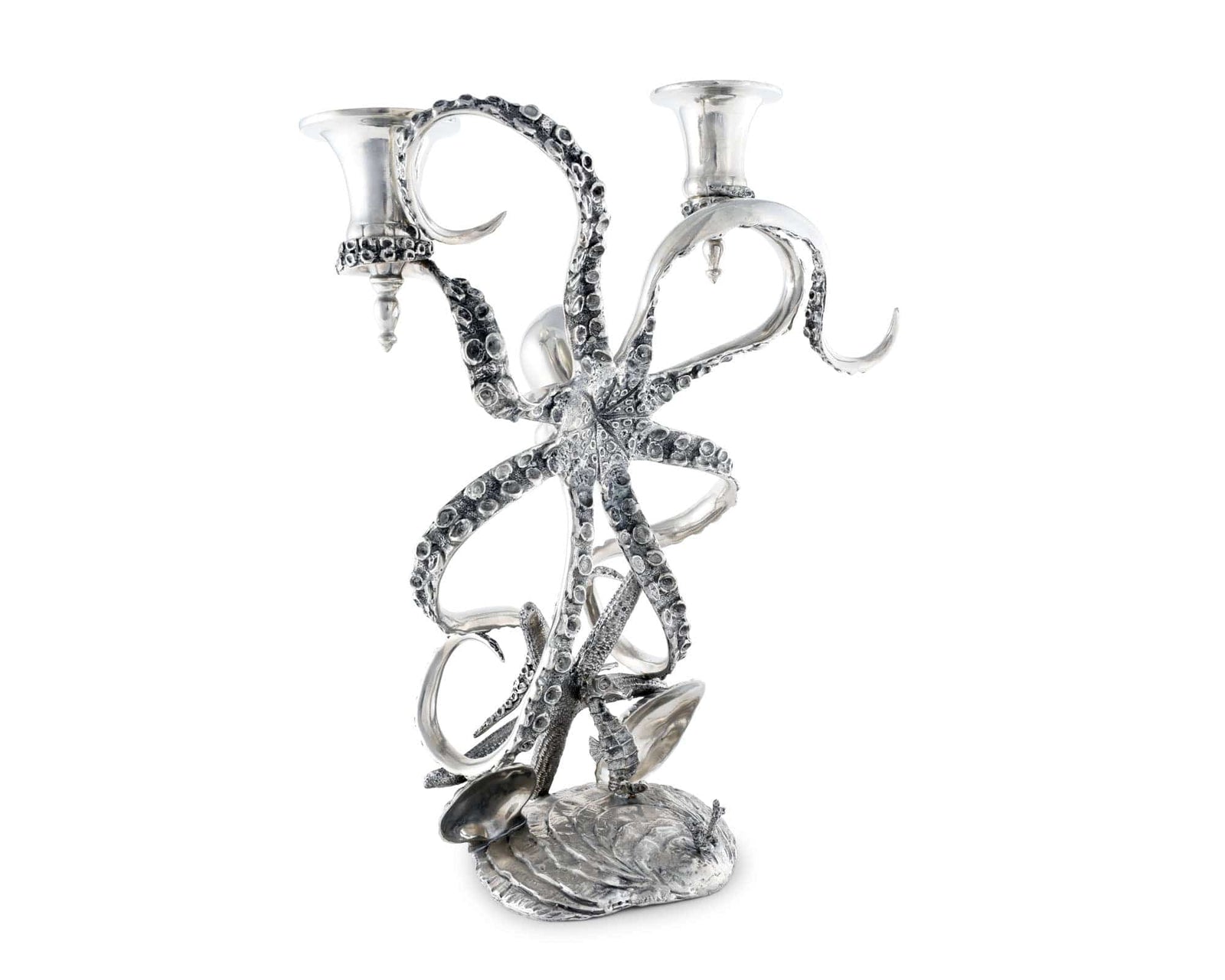 Two Taper Pewter Octopus Candelabrum
