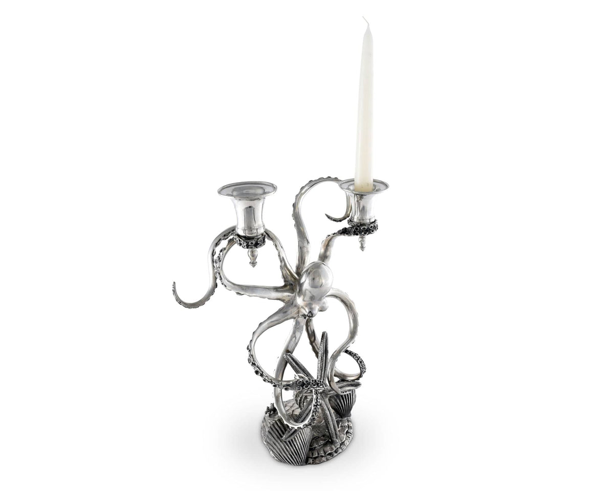 Two Taper Pewter Octopus Candelabrum