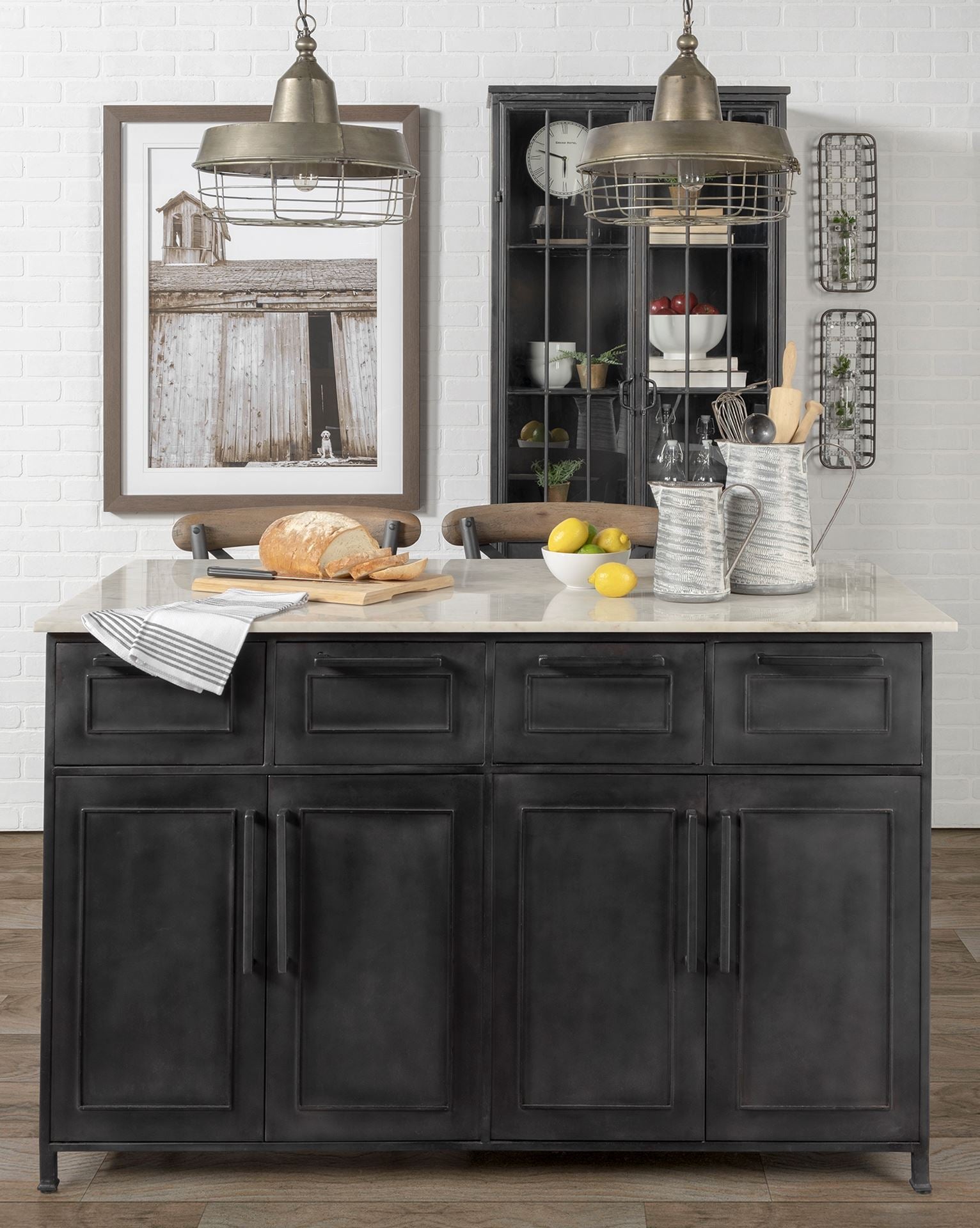 Pottery Barn Iron and Marble topped Island for sale, Marble top Kitchen Island Pottery Barn