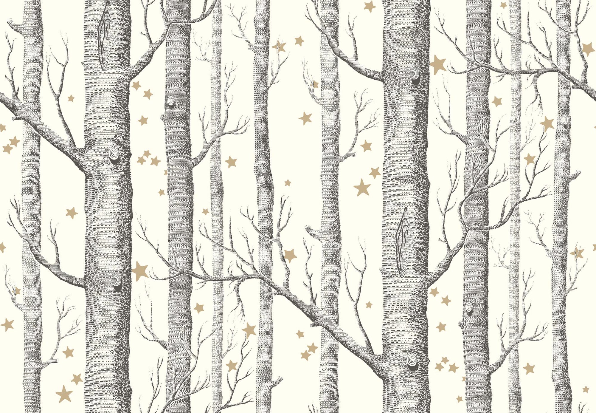 Cole & Son Woods and Stars Wallpaper Black and White, Cole & Son tree wallpaper black and white